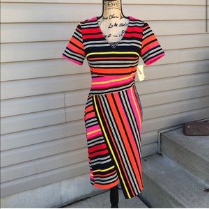 Eci striped faux wrap midi office dress size small